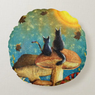 Mushroom Cats  Round Cushion