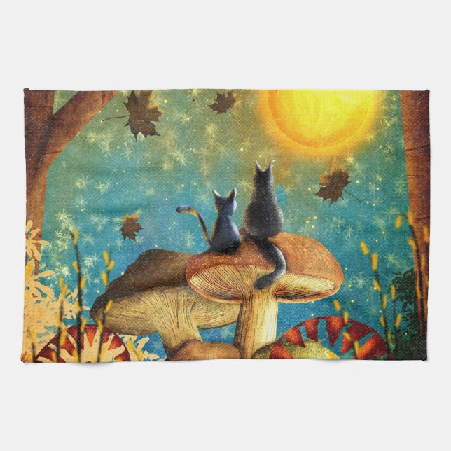 Mushroom Cats  Tea Towel (Horizontal)