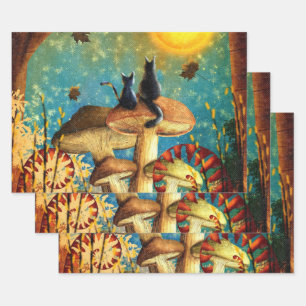 Mushroom Cats  Wrapping Paper Sheet