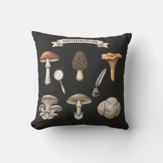mushroom chart, vintage botanical, mycology shirt cushion