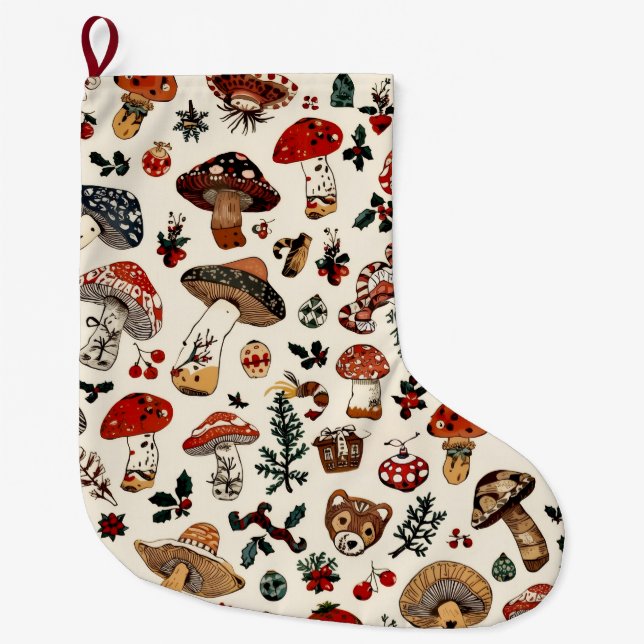 Mushroom christmas  large christmas stocking (Front)