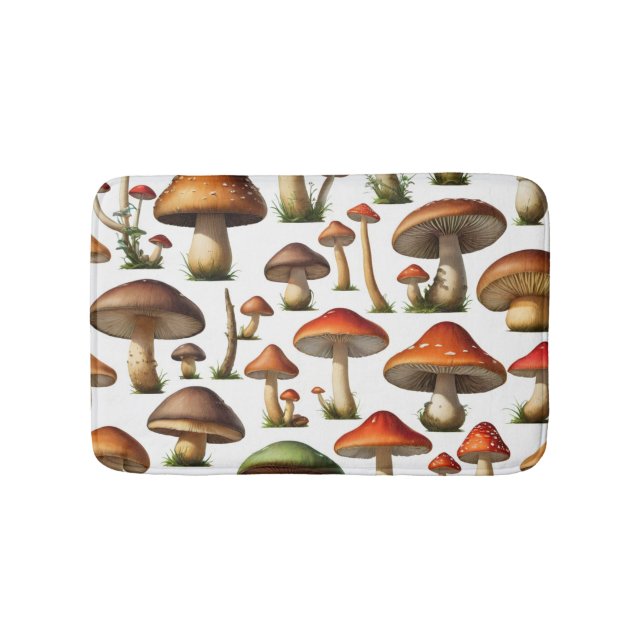 Mushroom Collection Pattern Design Bath Mat (Front)