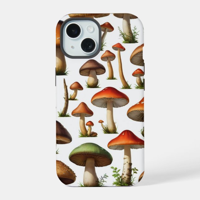 Mushroom Collection Pattern Design iPhone 15 Case (Back)