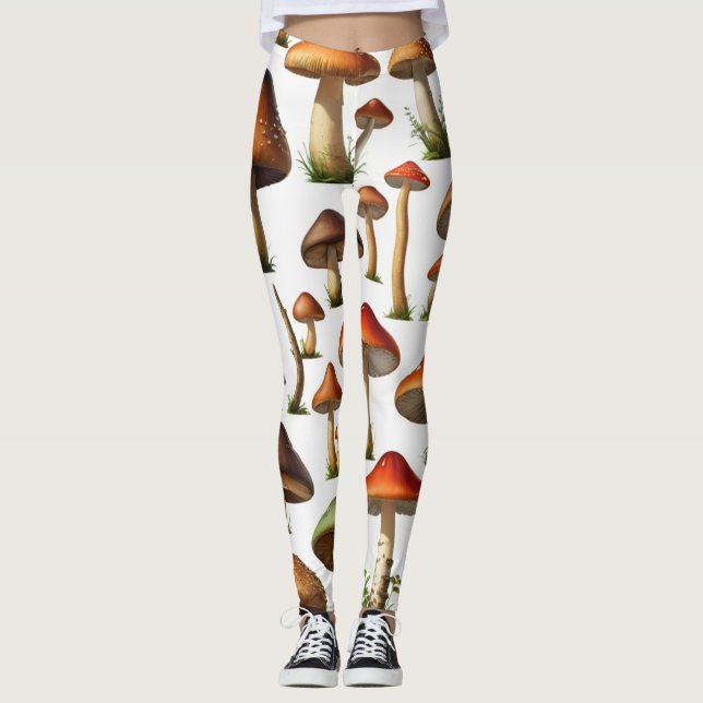Mushroom Collection Pattern Design Leggings (Front)