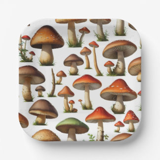 Mushroom Collection Pattern Design Paper Plate