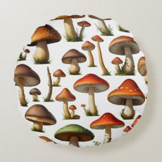 Mushroom Collection Pattern Design Round Cushion