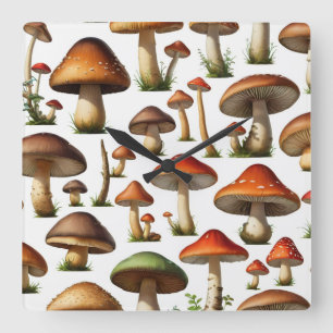 Mushroom Collection Pattern Design Square Wall Clock