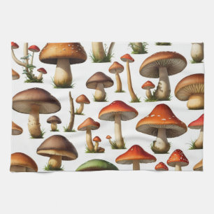 Mushroom Collection Pattern Design Tea Towel
