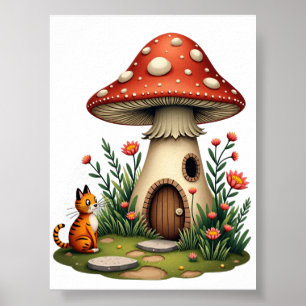 Mushroom Cottage Garden Poster