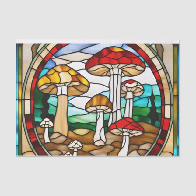 Mushroom Cottage Stained Glass Decoupage  Tissue Paper (Front)