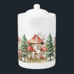 Mushroom Cottage Teapot<br><div class="desc">Mushroom cottage and woodland friends teapot.</div>
