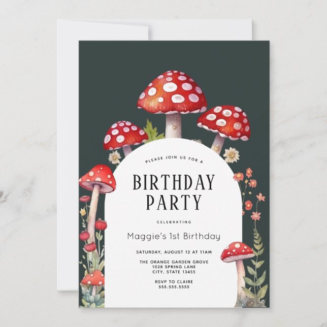 Mushroom Cottage Woodland Birthday Invitation (Front)