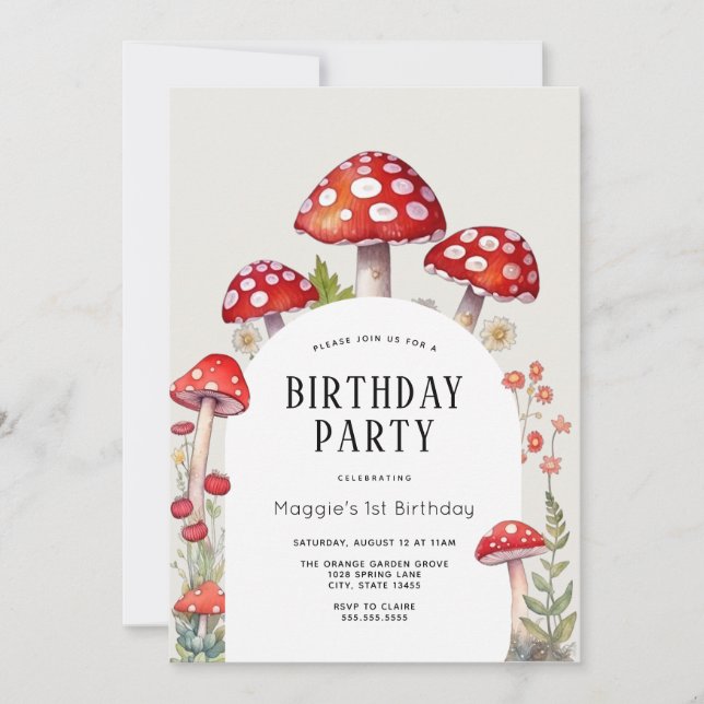 Mushroom Cottage Woodland Birthday Invitation (Front)