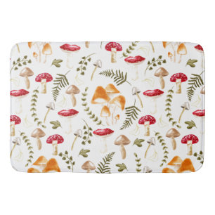 Mushroom Cottagecore Aesthetic Watercolor Bath Mat