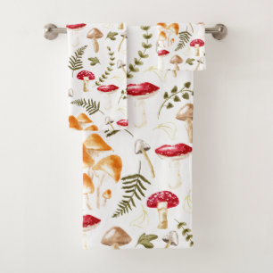 Mushroom   Cottagecore Aesthetic   Watercolor Bath Towel Set