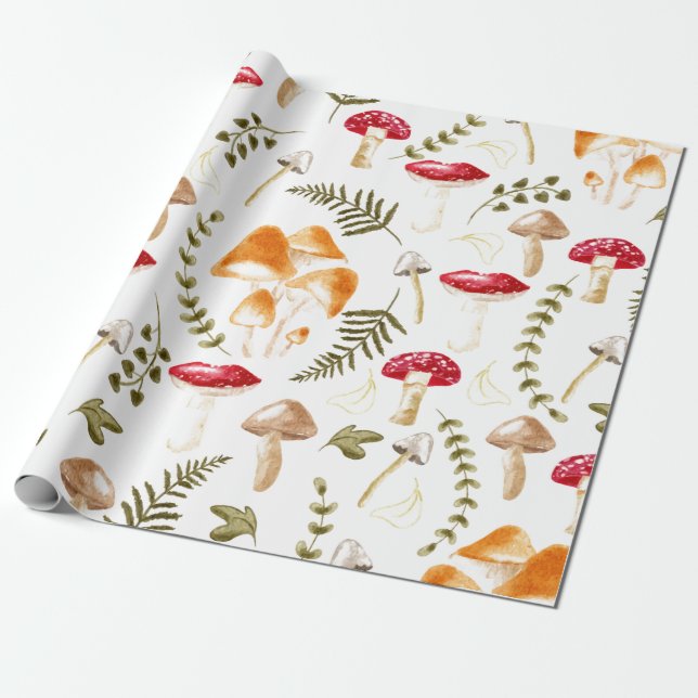 Mushroom | Cottagecore Aesthetic | Watercolor Wrapping Paper (Unrolled)