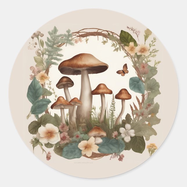 Mushroom Cottagecore Classic Round Sticker (Front)