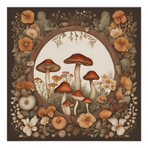 Mushroom Cottagecore Poster