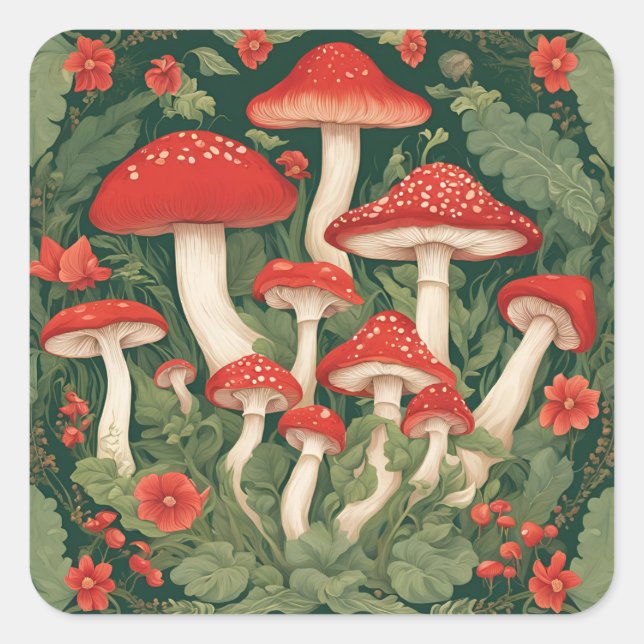 Mushroom Cottagecore Square Sticker (Front)