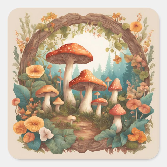 Mushroom Cottagecore Square Sticker (Front)