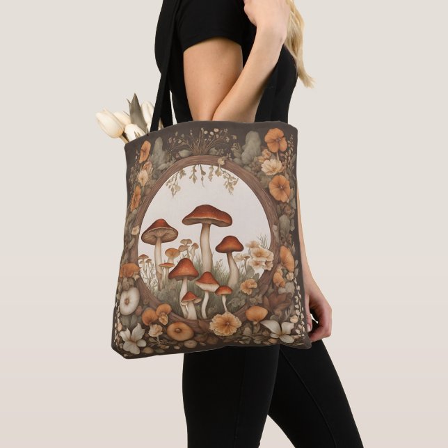 Mushroom Cottagecore Tote Bag (Close Up)