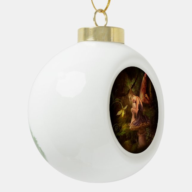 mushroom fairy ceramic ball christmas ornament (Left)