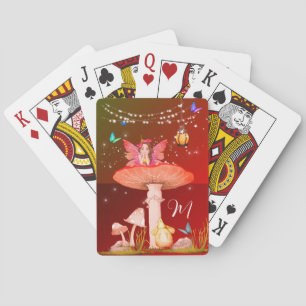 Mushroom Fairy Fantasy Monogram Magical Playing Cards