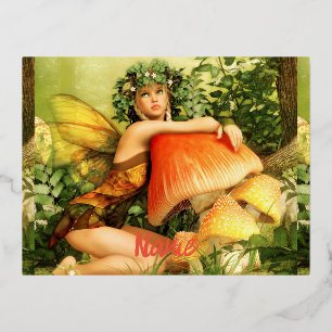 Mushroom fairy Thunder_Cove Foil Holiday Postcard