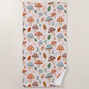 Mushroom, Fall foliage, Nature Patten Beach Towel