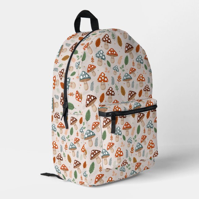 Mushroom, Fall foliage, Nature Patten  Printed Backpack (Back Corner Left)