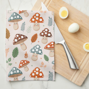 Mushroom, Fall foliage, Nature Patten Tea Towel