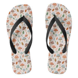 Mushroom, Fall foliage, Nature Patten Thongs