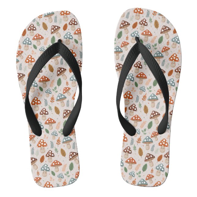 Mushroom, Fall foliage, Nature Patten  Thongs (Footbed)