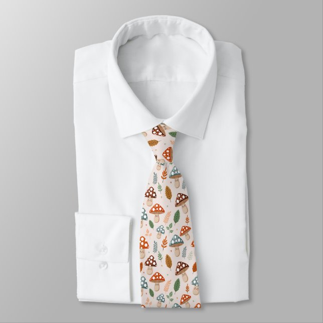 Mushroom, Fall foliage, Nature Patten  Tie (Tied)