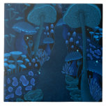 Mushroom Fantasy Faerie Woodland Ceramic Tile<br><div class="desc">This tile features a dark mushroom forest fantasy scene with enchanted glowing fungi in shades of blue and green. The mushrooms vary in size and shape,  some small and delicate,  others tall and towering. The glowing mushrooms form a canopy over a path that leads deeper into the fungi wonderland.</div>