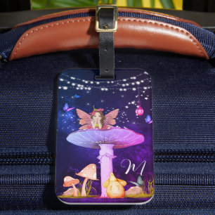Mushroom Fantasy Monogram Magical Fairy Luggage Tag