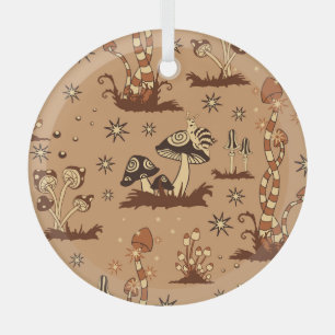 Mushroom fantasy, vintage forest wallpaper. glass tree decoration