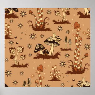 Mushroom fantasy, vintage forest wallpaper. poster