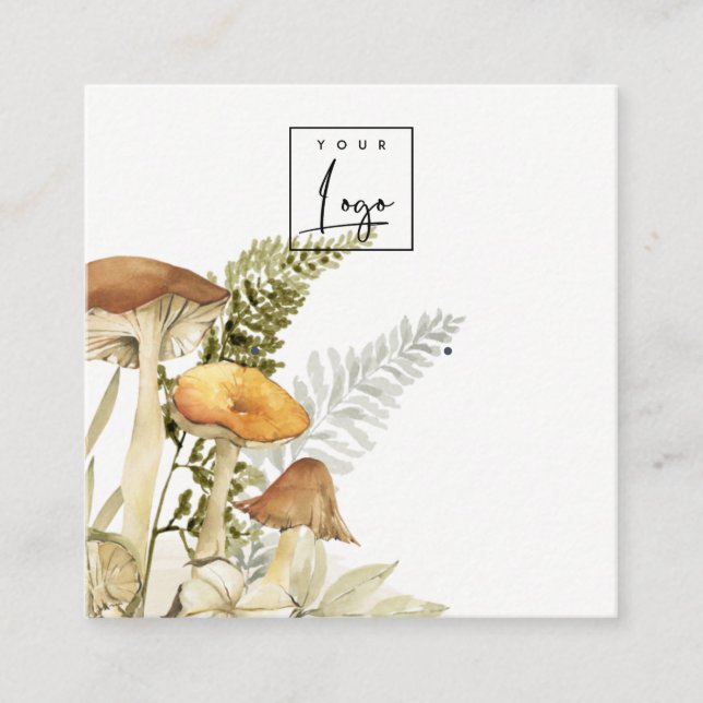 Mushroom Fern Foliage Logo Stud Earring Display Square Business Card (Front)