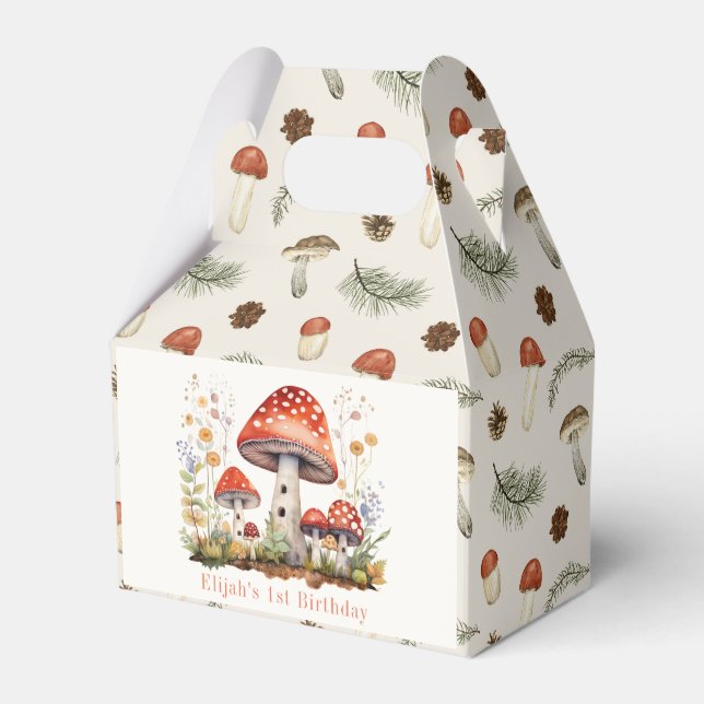 Mushroom Floral Boy Birthday Favour Box (Front Side)
