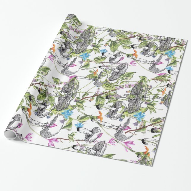mushroom floral wrapping paper (Unrolled)