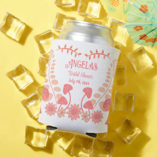 Mushroom Flowers Bride Tribe Bachelorette Peach Can Cooler