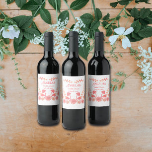 Mushroom Flowers Bride Tribe Bachelorette Peach Wine Label
