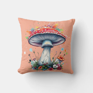 Mushroom Flowers Woodland Colourful Splash  Cushion