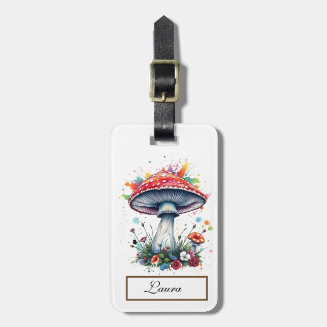 Mushroom Flowers Woodland Colourful Splash  Luggage Tag (Front Vertical)