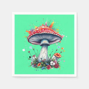 Mushroom Flowers Woodland Colourful Splash Napkin