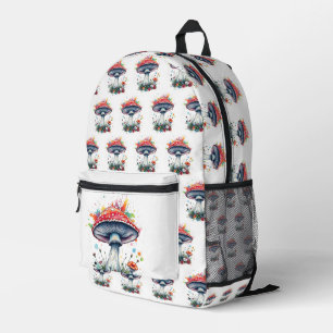 Mushroom Flowers Woodland Colourful Splash Printed Backpack