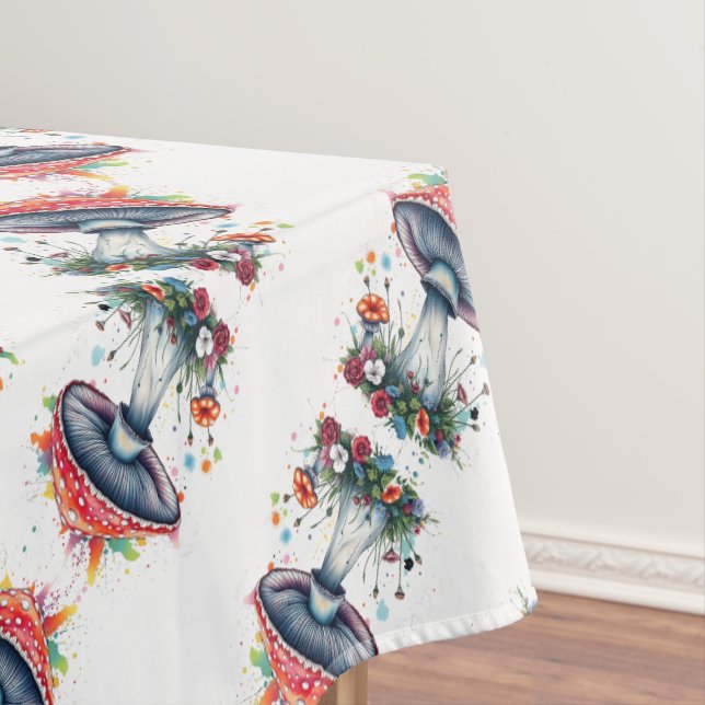 Mushroom Flowers Woodland Colourful Splash  Tablecloth (In Situ)