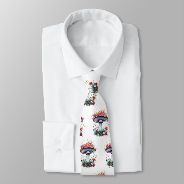 Mushroom Flowers Woodland Colourful Splash  Tie (Tied)
