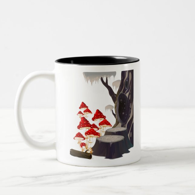 Mushroom Fly Agaric And Trees Two-Tone Coffee Mug (Left)